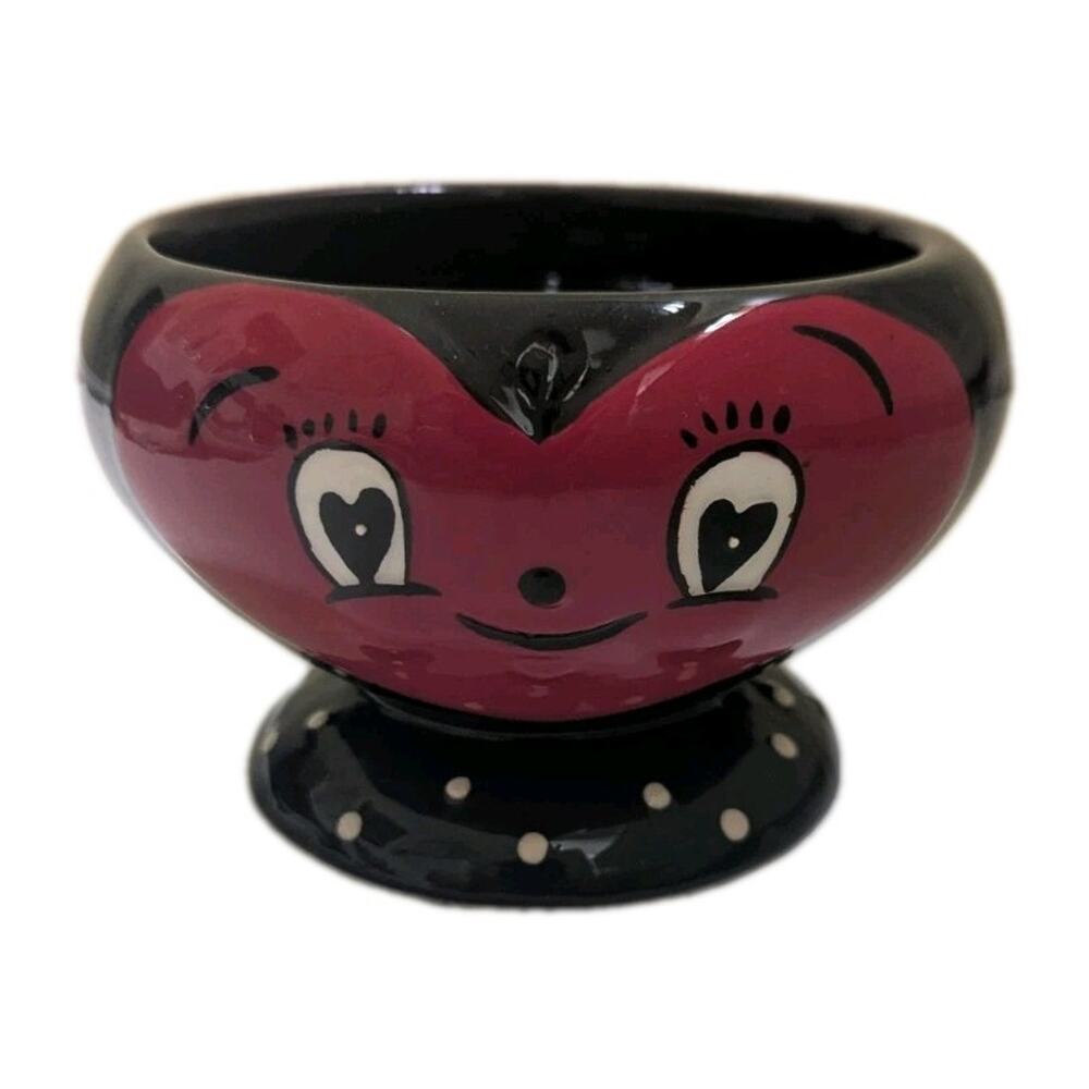 Johanna Parker Valentines Day Heart Bowl New Happy Love Black White Dots